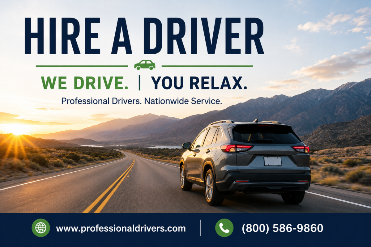 Professional driver driving customer's vehicle across the country