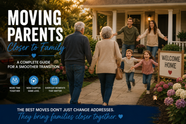 Moving parents closer to family as grandparents are welcomed home by their adult children and grandchildren