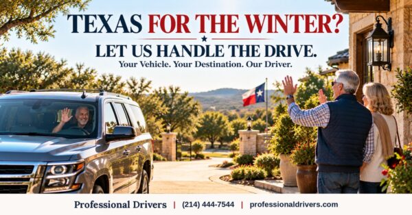 Hire a driver to take your car to Texas for the winter with Professional Drivers